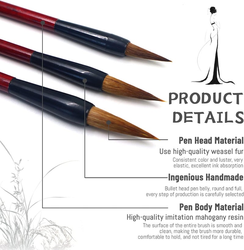 BangBoom Chinese Calligraphy Brush Set - Kanji Sumi Drawing Brush with Resin Handle for Beginners (3 PCS) - Image 3